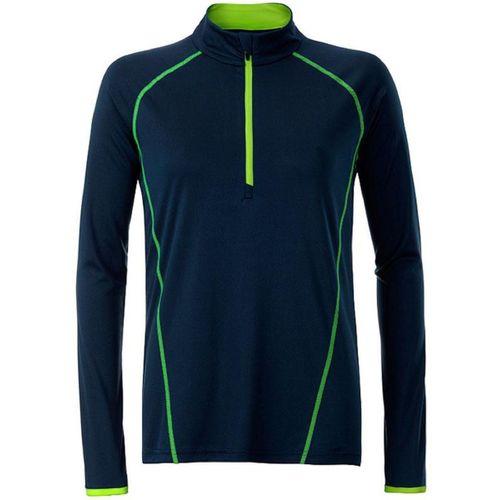 Maillot Running Respirant Manches Longues - Femme - Jn497 - Bleu Marine Et Jaune Vif