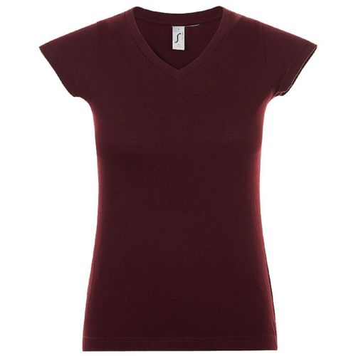 T-Shirt Manches Courtes Col V - Femme - 11388 - Rouge Bordeaux