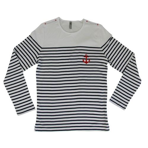 Marinière Homme Manches Longues - Broderie Ancre Marine - Blanc Rayé Marine