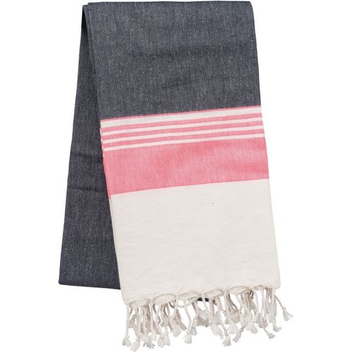 Drap De Plage - Fouta À Rayures Aspect Vieilli - K134 - Gris Foncé Et Rose
