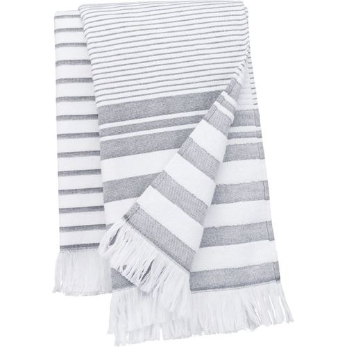 Drap De Plage - Fouta - K132 - Blanc Et Gris Rayé