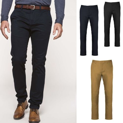 Lot 3 Pantalons Toile Chino - Homme K740 - Bleu Marine Noir Et Beige Camel