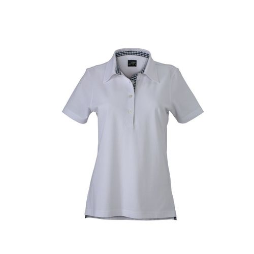 Polo Inserts Vichy Femme Jn969 - Blanc Col Marine-Blanc