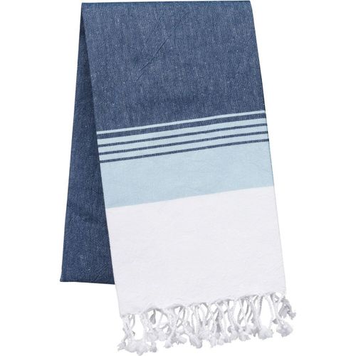 Drap De Plage - Fouta À Rayures Aspect Vieilli - K134 - Bleu Denim Et Bleu Ciel