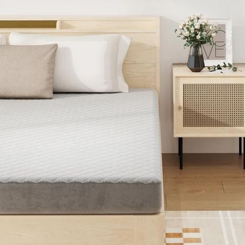 Costway Matelas Queen 140 X 200 Cm, Surmatelas Multi-Couches En Velours Avec Rembourrage En Éponge, Fond Antidérapant