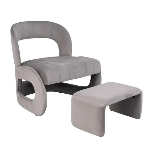 Costway Fauteuil Avec Pouf En Velours Rembourré Dossier Courbé Ouvert Et Siège Rembourré En Éponge Gris Pour Salon, Chambre