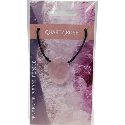 Collier Quartz Rose Pierre Ovale Percée Cordon Noir