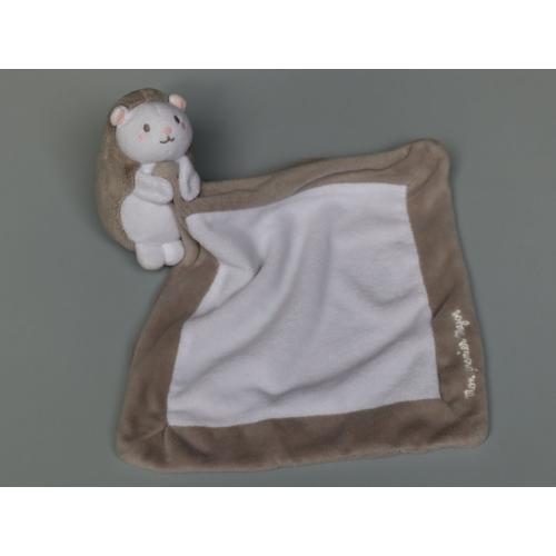 Doudou Hérisson Beige Blanc Mouchoir Sergent Major