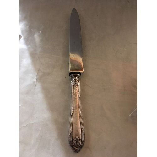 Vintage : Grand Couteau Ancien Avec Manche En Metal Argente
