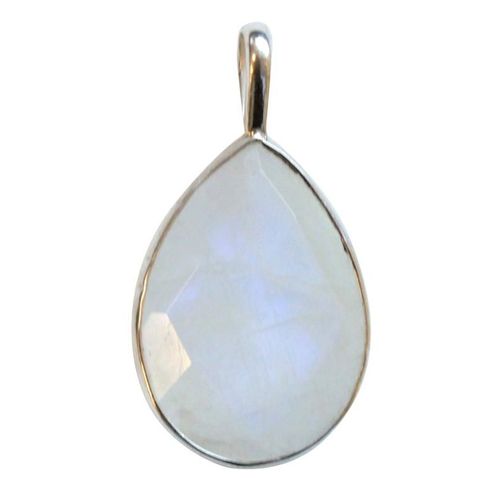 Pendentif Pierre De Lune Forme Ovale Pierre Facettée Sertie