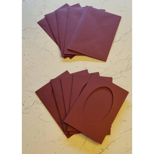 Lot De 5 Cartes Passepartout Ovales Bordeaux Avec Enveloppes