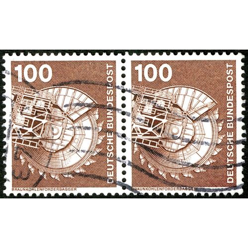 Deux Timbres Oblitérés Deutsche Bundespost, Braunkohlenforderbagger, 100