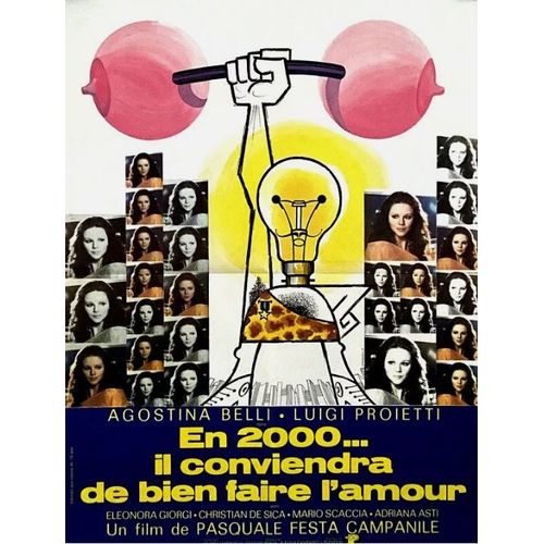 En 2000, Il Conviendra De Bien Faire L'amour - Affiche Originale De Cinéma - Format 60x80 Cm - De Pasquale Festa Campanile Avec Gigi Proietti, Agostina Belli, Eleonora Giorgi / Trambouze - 1975