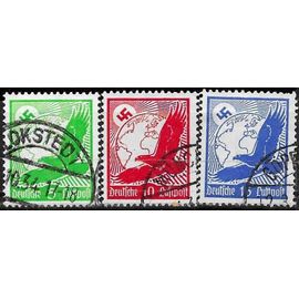 Allemagne, 3ème Reich 1934, Beaux Timbres De Poste Aérienne Yvert 43 44 45, Grand Aigle, Globe Terrestre Et Croix Gammée, Oblitérés, Tbe.
