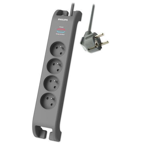 Philips -Réf:SPN3140A/19 - Rallonge multiprise parasurtenseur, 4 prises-2m Gris