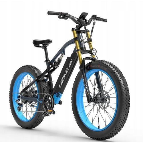 Velo Electrique Lankeleisi Rv700 Autonomie 120km 45km/H Moteur 1000w Shimano 7 Vitesses Batterie 48v16ah Avec Amortisseurs Avant Et Arrière Freins À Disque 26 Pouces Vtt Fat Bike Vae - Bleu