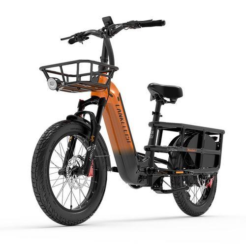 Vélo Cargo Électrique Lankeleisi Wombat-1 1000w Moteur Brushless 20ah Batterie Lithium Samsung Vitesse Max 46kmh Gros Pneus Cargo E-Bike 75nm 150 Km 20'' - Orange Noir