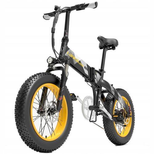 Vélo Électrique Pliable Lankeleisi X2000 Plus 1000w 48v 12.8ah 45km/H 100km 20*4.0 95nm Shimano 7 Vitesses Frein Hydraulique - Jaune