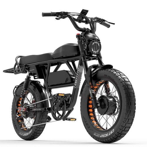 Velo Electrique Lankeleisi X-Black Knight Autonomie 280km 48km/H Double Moteur 2000w  20 Pouces Batterie 48v 45ah Samsung Battery Shimano 7 Vitesses Tout Suspendu Vtt Fat Bike 95nm - Noir