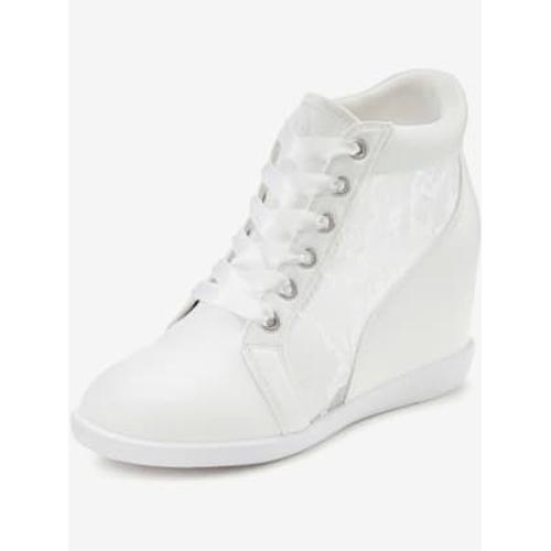 Baskets Sneakers Élégantes Avec Empiècement En Dentelle Tendance, Idéales Comme Chaussures De Mariée - - Blanc