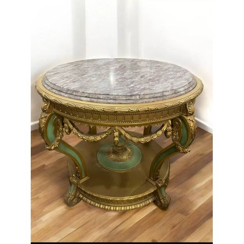 Table Ronde En Hêtre Doré Et Marbre Gris Style Louis Xv