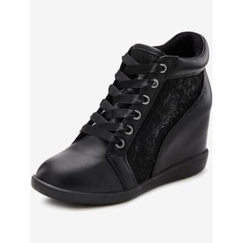 Baskets Sneakers Élégantes Avec Empiècement En Dentelle Tendance, Idéales Comme Chaussures De Mariée - - Noir