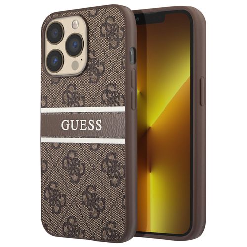 Coque Pour Iphone 13 Pro Avec Imprimé Et Bande Monochrome Luxe Guess Marron