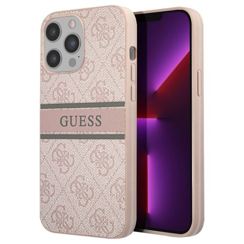 Coque Pour Iphone 13 Pro Avec Imprimé Et Bande Monochrome Luxe Guess Rose Poudré