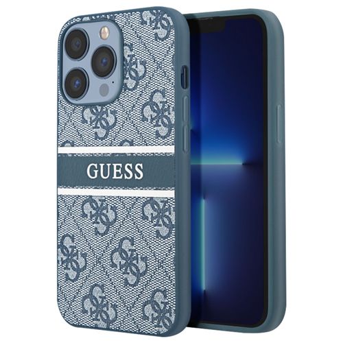 Coque Pour Iphone 13 Pro Avec Imprimé Et Bande Monochrome Luxe Guess Bleu Clair