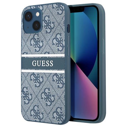 Coque Pour Iphone 13 Avec Imprimé Et Bande Monochrome Luxe Guess Bleu Clair