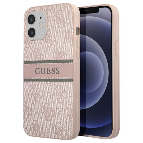 Coque Pour Iphone 12 Avec Imprimé Et Bande Monochrome Luxe Guess Rose Poudré