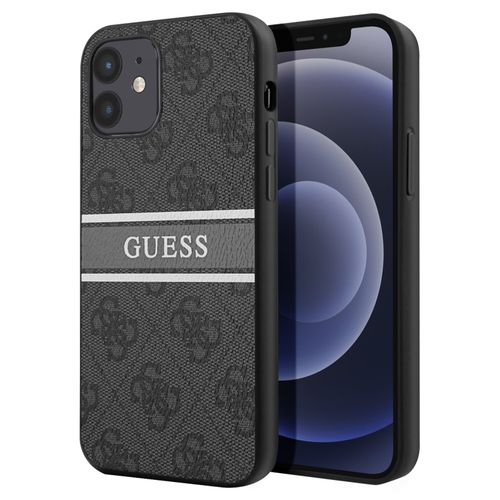 Coque Pour Iphone 12 Avec Imprimé Et Bande Monochrome Luxe Guess Noir