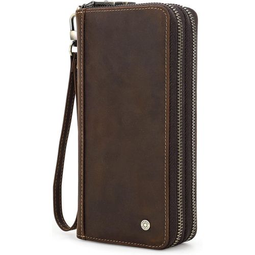 Porte-Monnaie pour Homme en Cuir véritable avec Fermeture éclair pour Carte d'identité,téléphone,Porte-Monnaie,Porte-Monnaie (Café2)