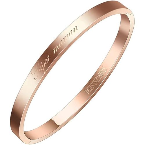 Bracelet En Or Rose Gravé Super Maman, Cadeau Pour La Fête Des Mères