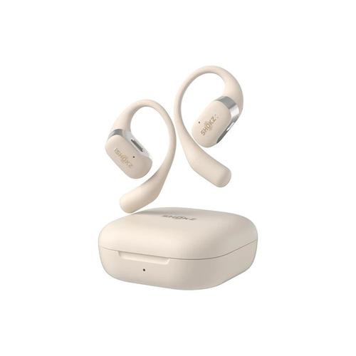 SHOKZ OpenFit - Écouteurs sans fil avec micro - oreille dégagée - montage sur l'oreille - Bluetooth - beige