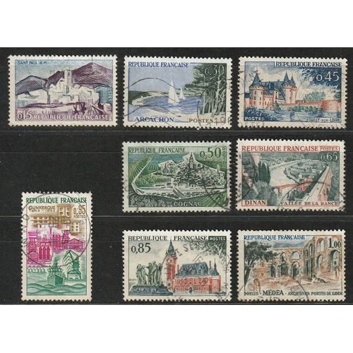 Série Touristique Complète 1961, Oblitérée France. Saint-Paul-De-Vence, Arcachon, Sully-Sur-Loire, Cognac, Dinan, Calais, Dunkerque, Médéa.