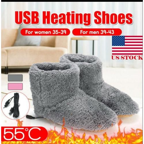 Chaussures chauffantes électriques USB pour femmes et hommes,chauffe-pieds confortables en peluche,chaussures métropolitaines lavables,intérieur et extérieur,hiver - Type 24 X 15 X 10 #B