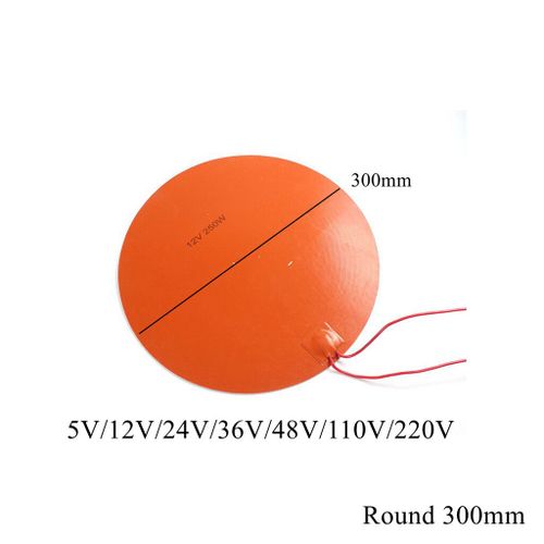 Coussin chauffant rond en caoutchouc de silicone pour imprimante 3D,plaque de polymères précieux,chauffage de moteur d'huile,carburant et eau,étanche,5V,12V,24V,110V,220V - Type Round 300mm-12V