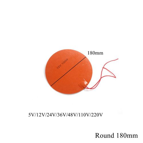 Coussin chauffant rond en caoutchouc de silicone pour imprimante 3D,plaque de polymères précieux,chauffage de moteur d'huile,carburant et eau,étanche,5V,12V,24V,110V,220V - Type Round 180mm-24V