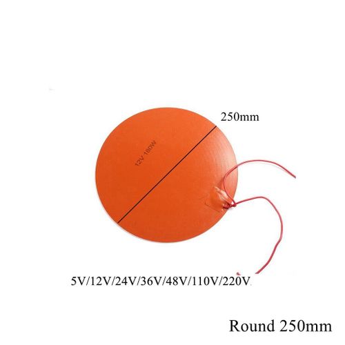 Coussin chauffant rond en caoutchouc de silicone pour imprimante 3D,plaque de polymères précieux,chauffage de moteur d'huile,carburant et eau,étanche,5V,12V,24V,110V,220V - Type Round 250mm-110V