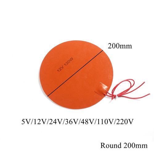 Coussin chauffant rond en caoutchouc de silicone pour imprimante 3D,plaque de polymères précieux,chauffage de moteur d'huile,carburant et eau,étanche,5V,12V,24V,110V,220V - Type Round 200mm-110V