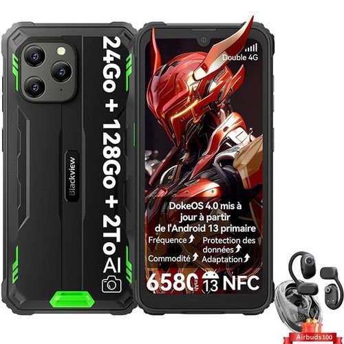 Blackview BV5300 Plus Smartphone Incassable Android 13 6,1" 128 Go 6580mAh NFC Vert avec Blackview AirBuds 100