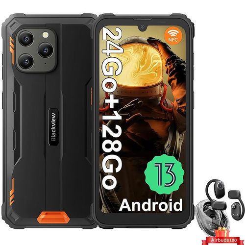 Blackview BV5300 Plus Smartphone Incassable Android 13 6,1" 128 Go 6580mAh NFC Orange avec Blackview AirBuds 100