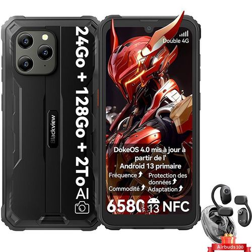 Blackview BV5300 Plus Smartphone Incassable Android 13 6,1" 128 Go 6580mAh NFC Noir avec Blackview AirBuds 100