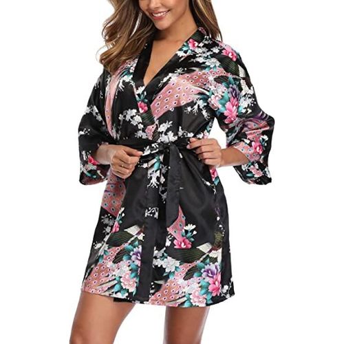 Injwomen-Robe De Demoiselle D'honneur En Satin Pour Femme,Peignoir Sexy Imprimé Grue,Court Et Long,Kimono,Robe De Nuit,Mode Spangown,Femme