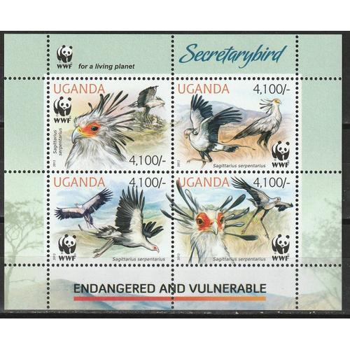 Bloc De 4 Timbres Ouganda 2012 Neuf**. Oiseaux Secrétaire, Messager Sagittaire. Série W.W.F