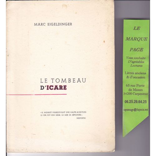 Marc Eigeldinger --- Le Tombeau D'icare --- Rarissime Plaquette Sur Alfa Vergé Tiré À 10 Exemplaire