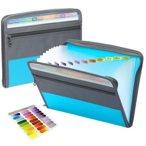 Classeur Accordéon Avec Fermeture Éclair Sûre,Dossier Extensible,13 Poches,Pour Crayons Avant,Fournitures Scolaires Et De Bureau - Type Blue