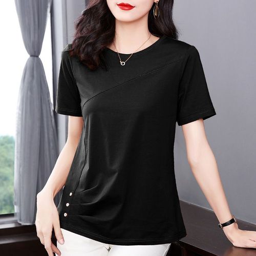 T-Shirt À Manches Courtes Col Rond Pour Femmes,Chemisiers En Coton,Chemises Pour Dames,Mode Décontractée,Solide,Document,Été,Printemps,Y-Mm2069,5xl