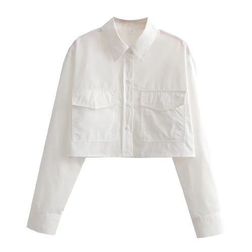 Traf-Chemises En Popeline Courtes Avec Poches Pour Femme,Chemisiers Vintage À Manches Sulf,Boutonnées,Chic,À La Mode